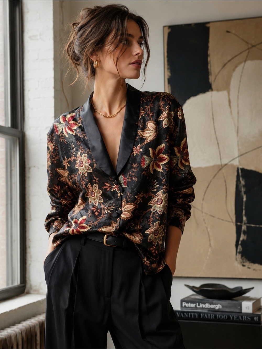 Vintage Victoria’s Secret Gold Label Floral Satin Jacket Blouse M Boho Y2K